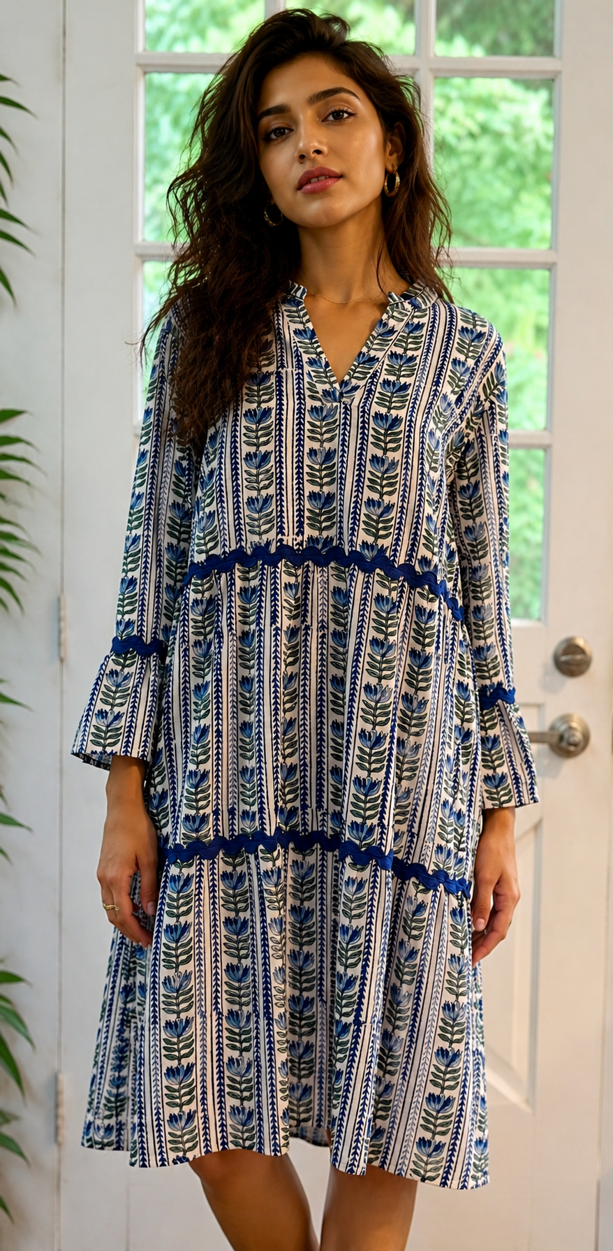 women wearing black and white block printed dress