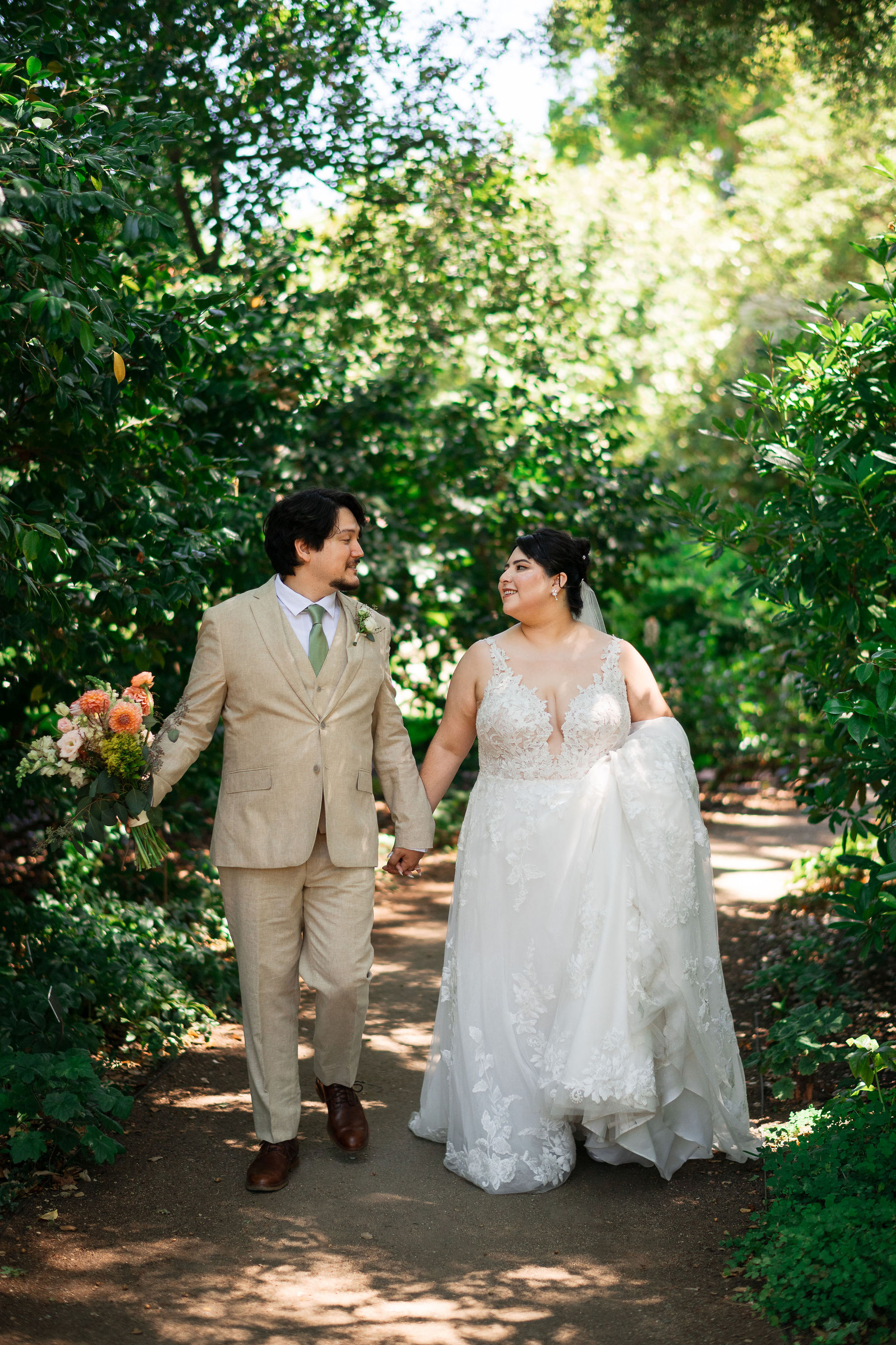 bride and groom in the garden